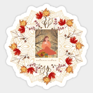 Dry Leaves of Autumn, Woman and TEACUP for Welcome Halloween! Sticker